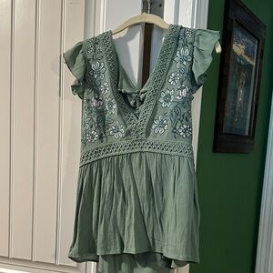 Embroidered Green Top